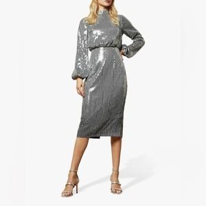 Ted Baker | Dresses | Ted Baker Ophilla Long Sleeve Sequin Midi Dress In  Gunmetal Silver Size 4 | Poshmark